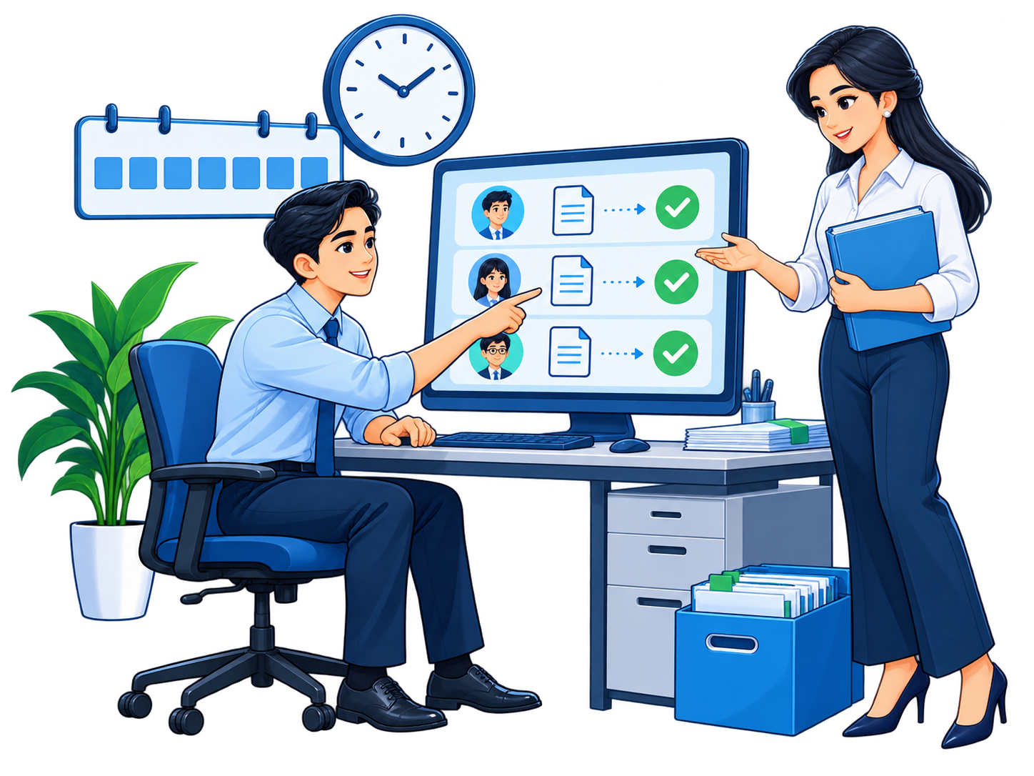 Đồng nghiệp cùng rà soát công việc, người phụ trách và lịch xử lý hồ sơ trên phần mềm.